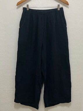 Neve & Hawk Black Cotton Gauze Wide Leg Cropped Pants Sz L